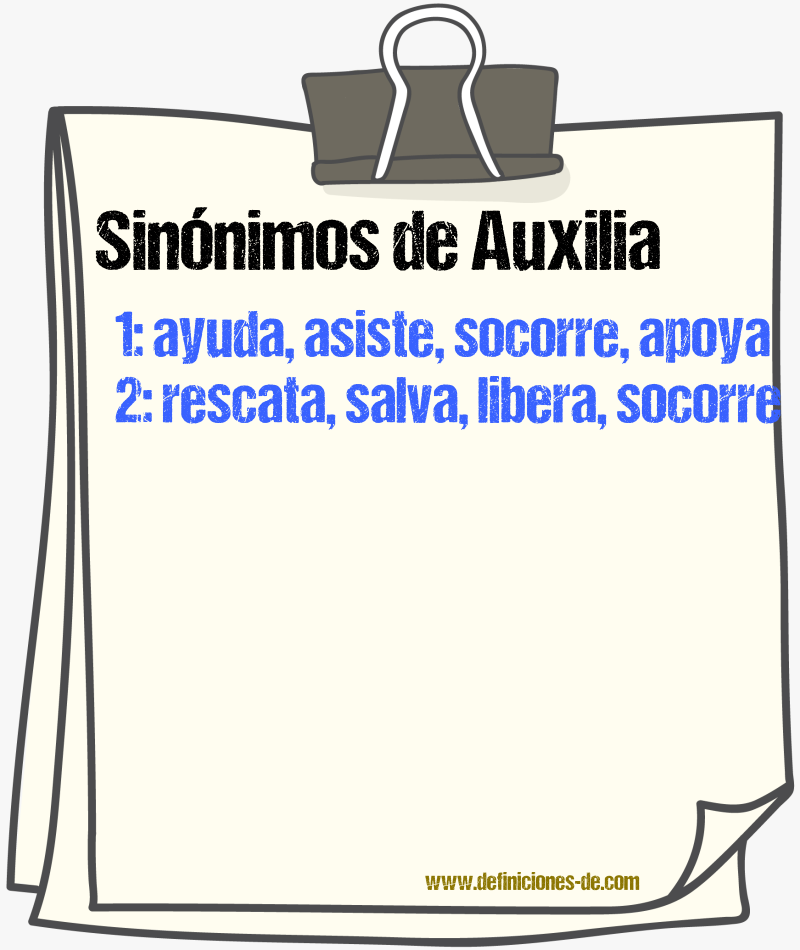 Sinónimos de auxilia