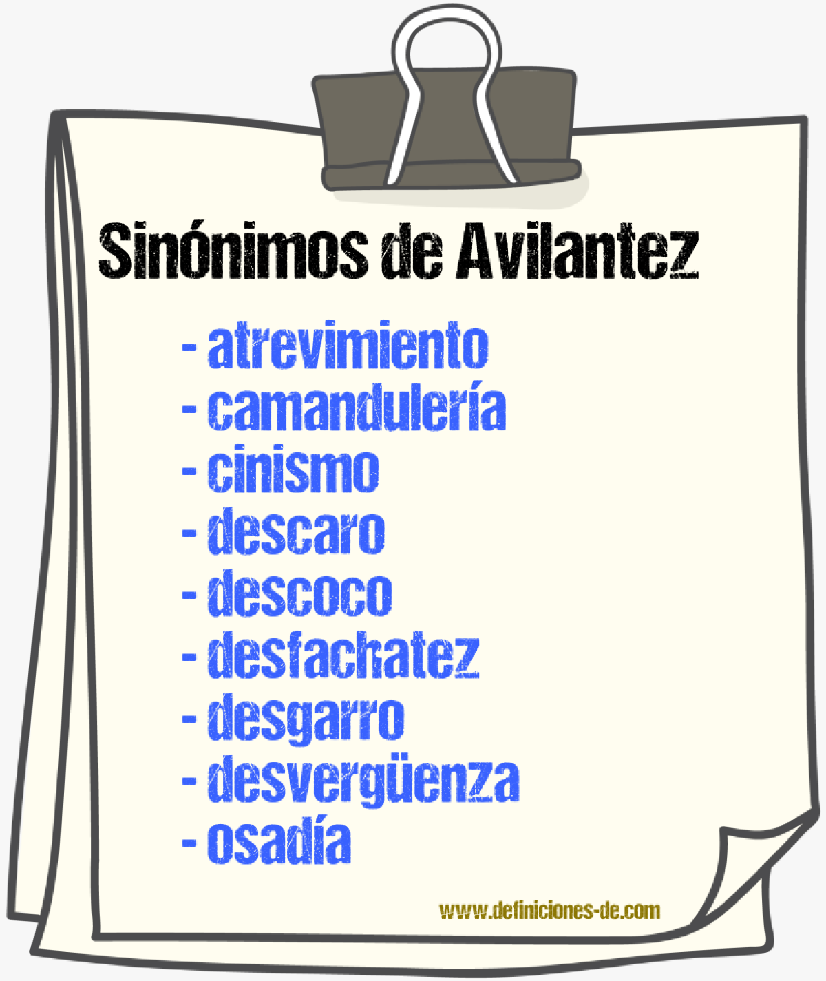 Sinnimos de avilantez