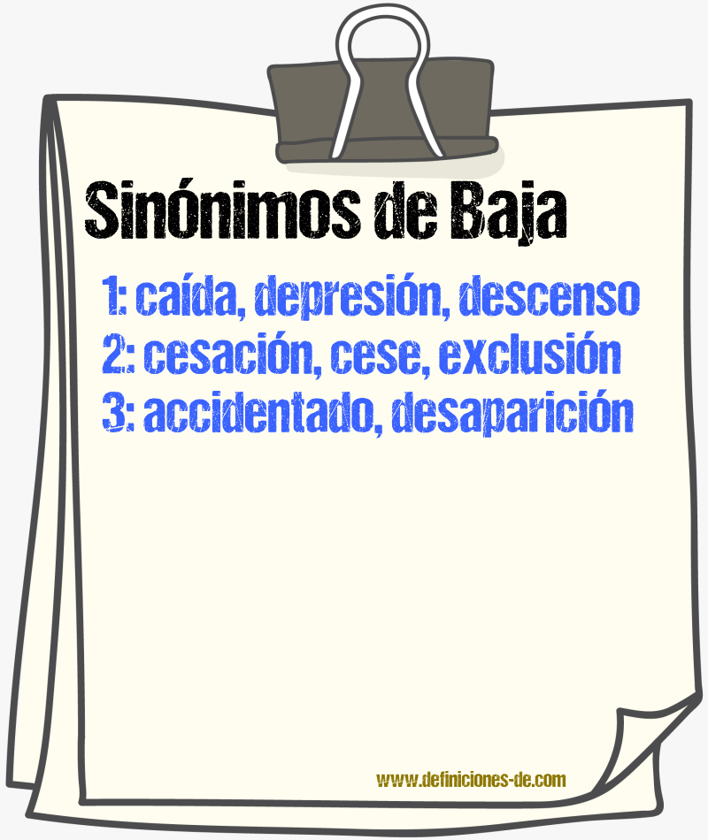 Sinnimos de baja