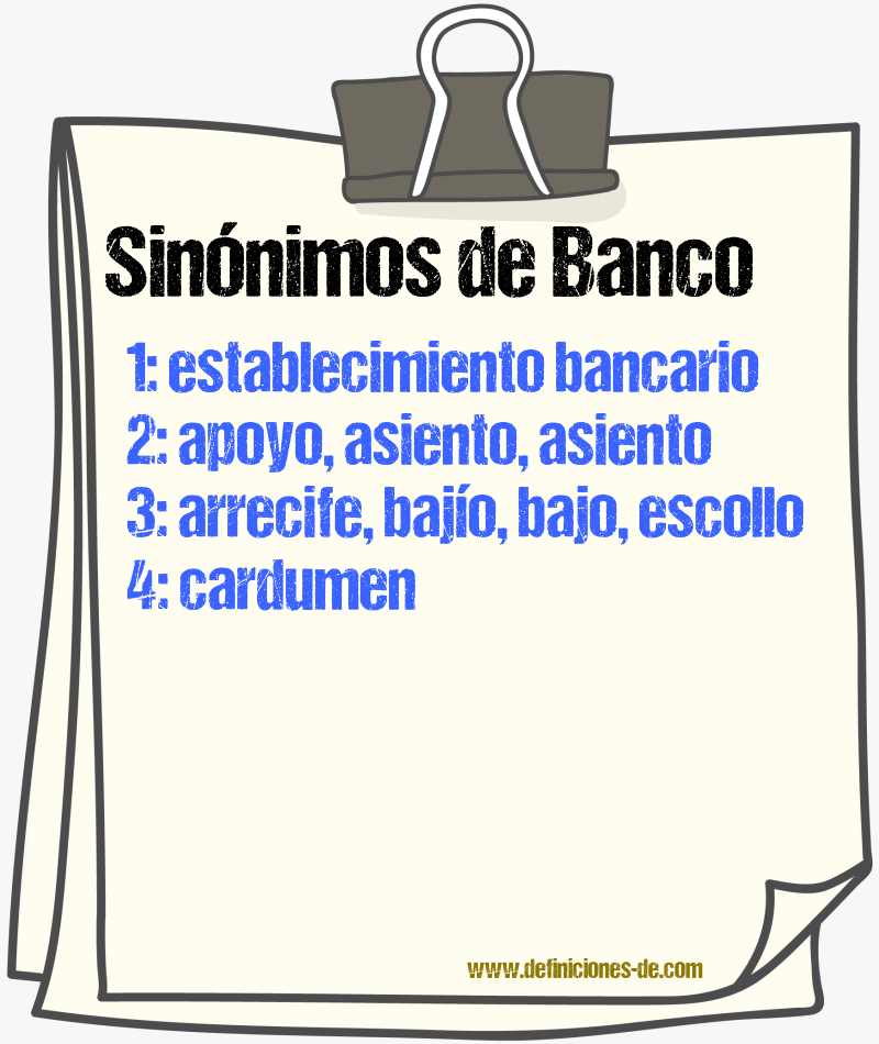 Sinónimos de banco