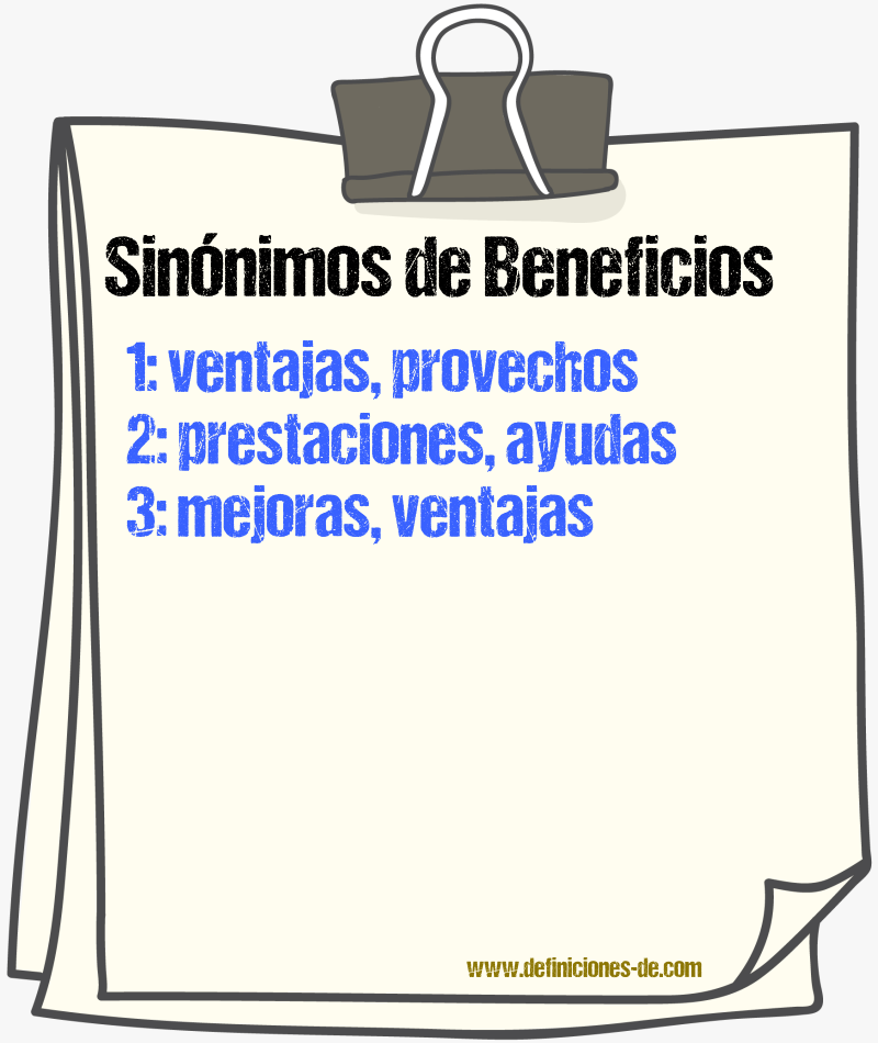Sinónimos de beneficios