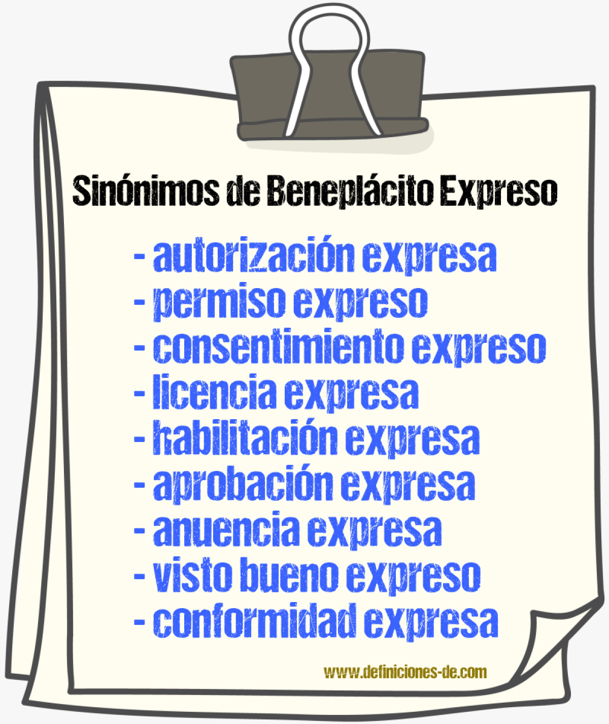 Sinónimos de beneplácito expreso
