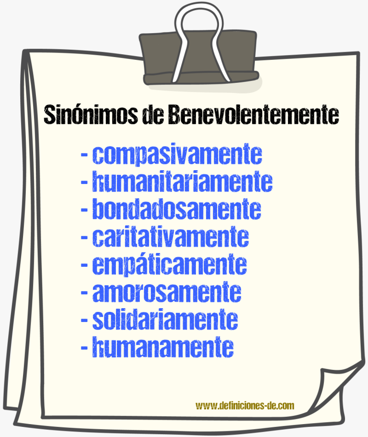 Sinnimos de benevolentemente