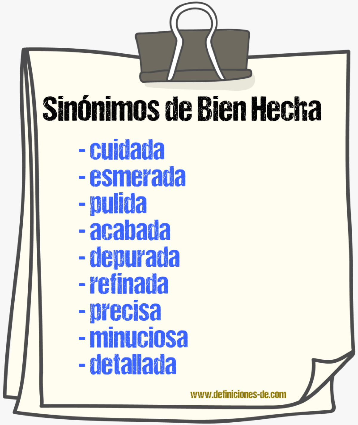 Sinónimos de bien hecha