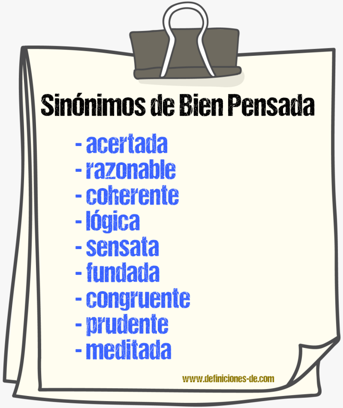 Sinónimos de bien pensada