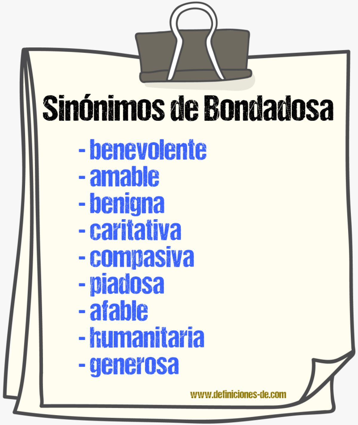 Sinónimos de bondadosa