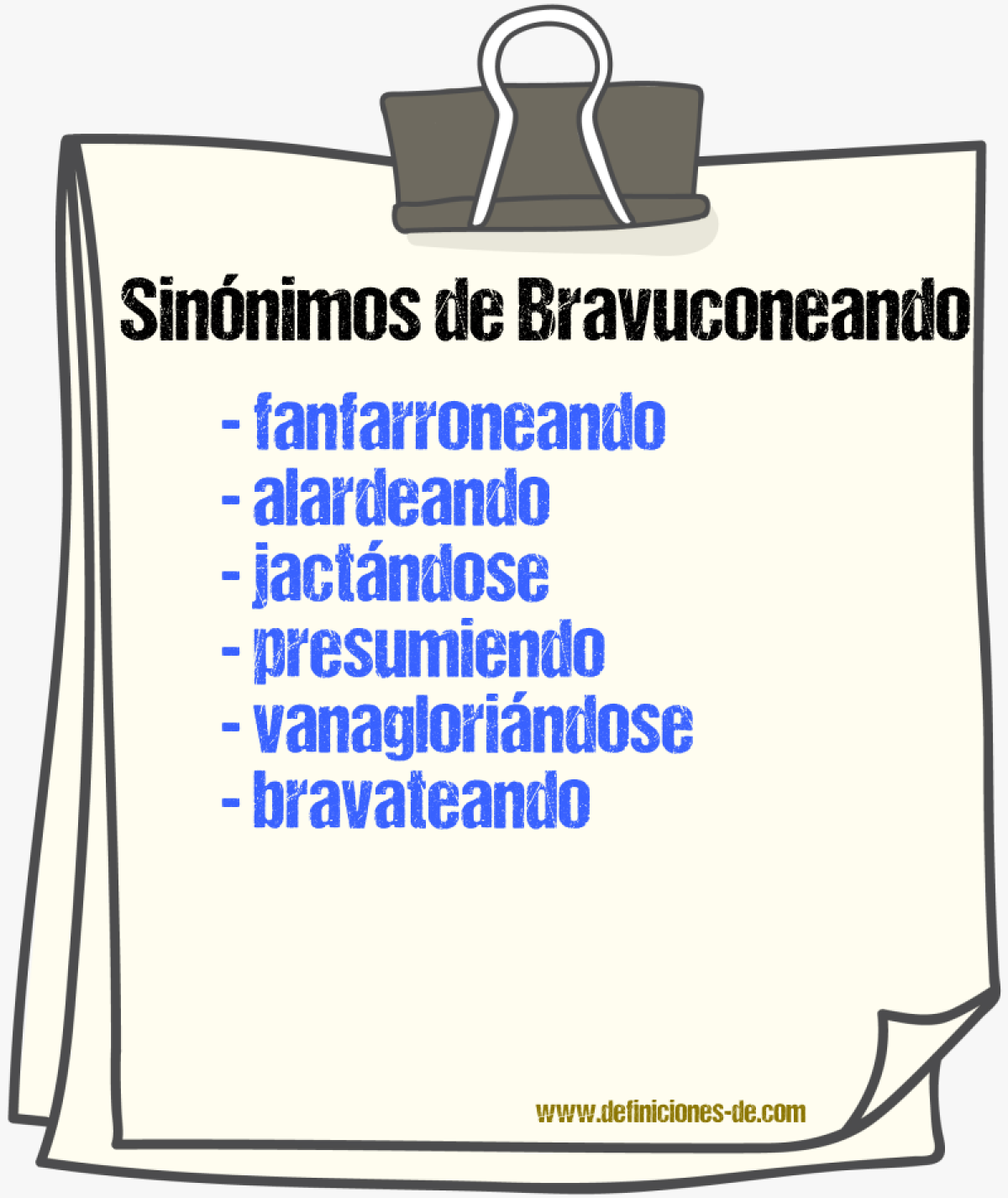 Sinónimos de bravuconeando