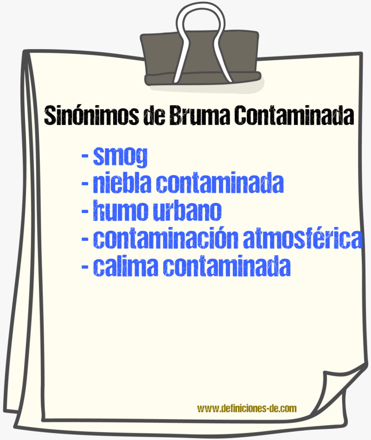 Sinónimos de bruma contaminada
