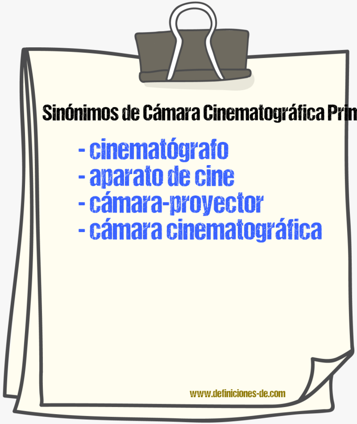 Sinónimos de cámara cinematográfica primitiva