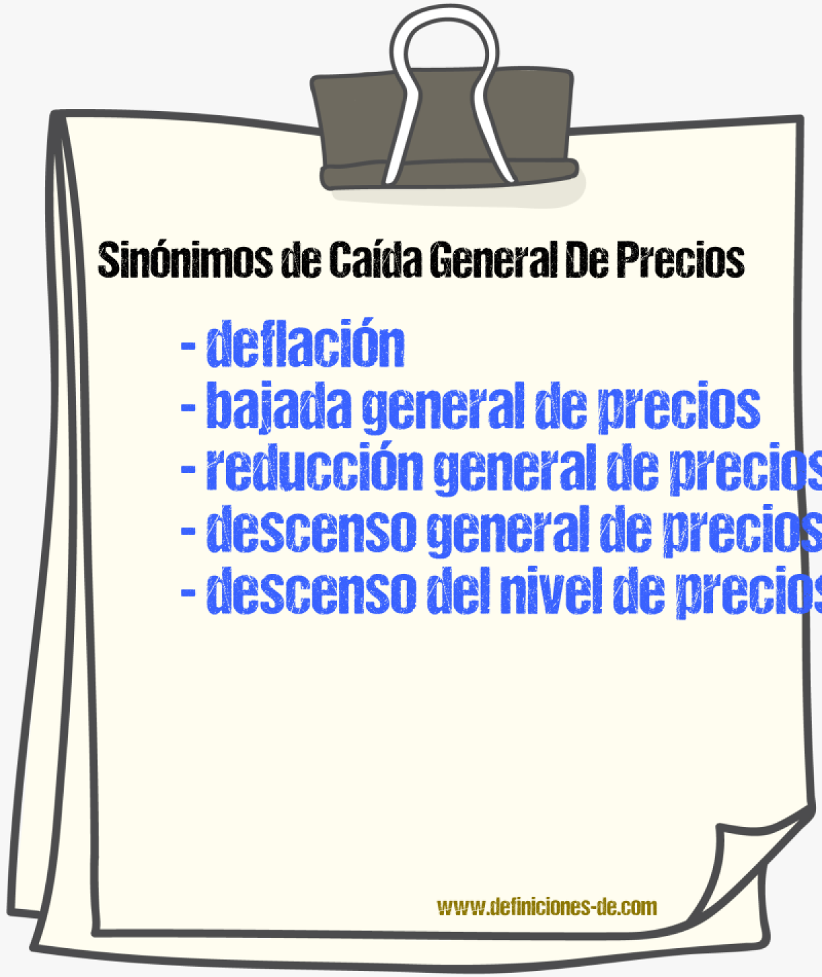 Sinónimos de caída general de precios