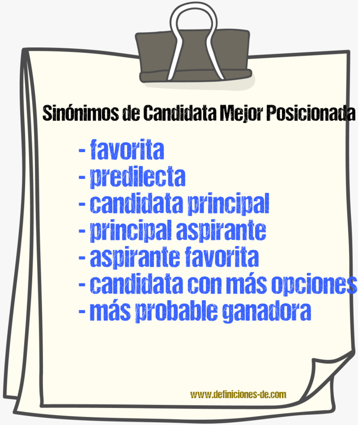 Sinónimos de candidata mejor posicionada