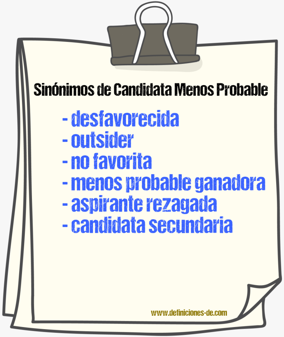 Sinónimos de candidata menos probable