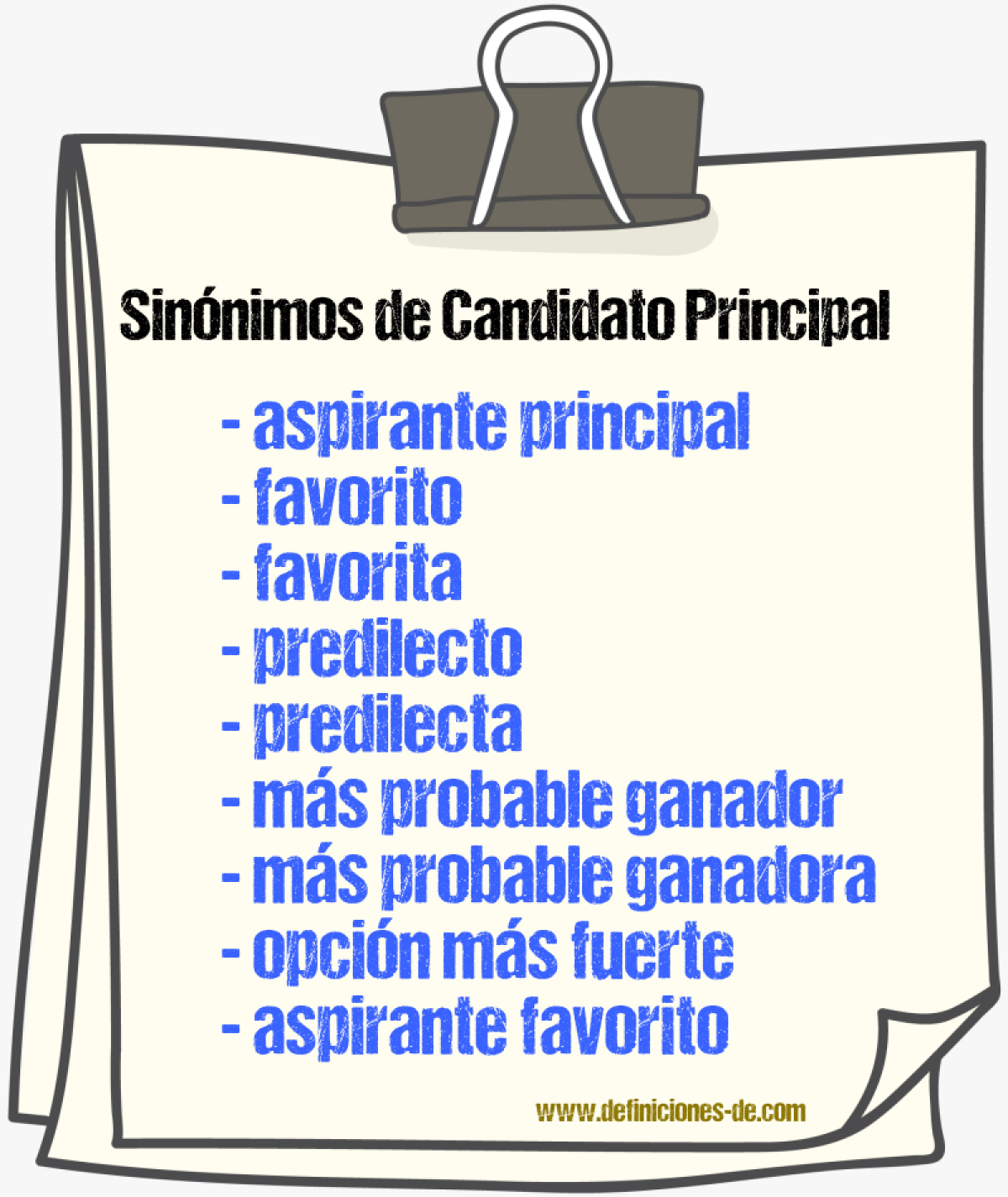 Sinónimos de candidato principal