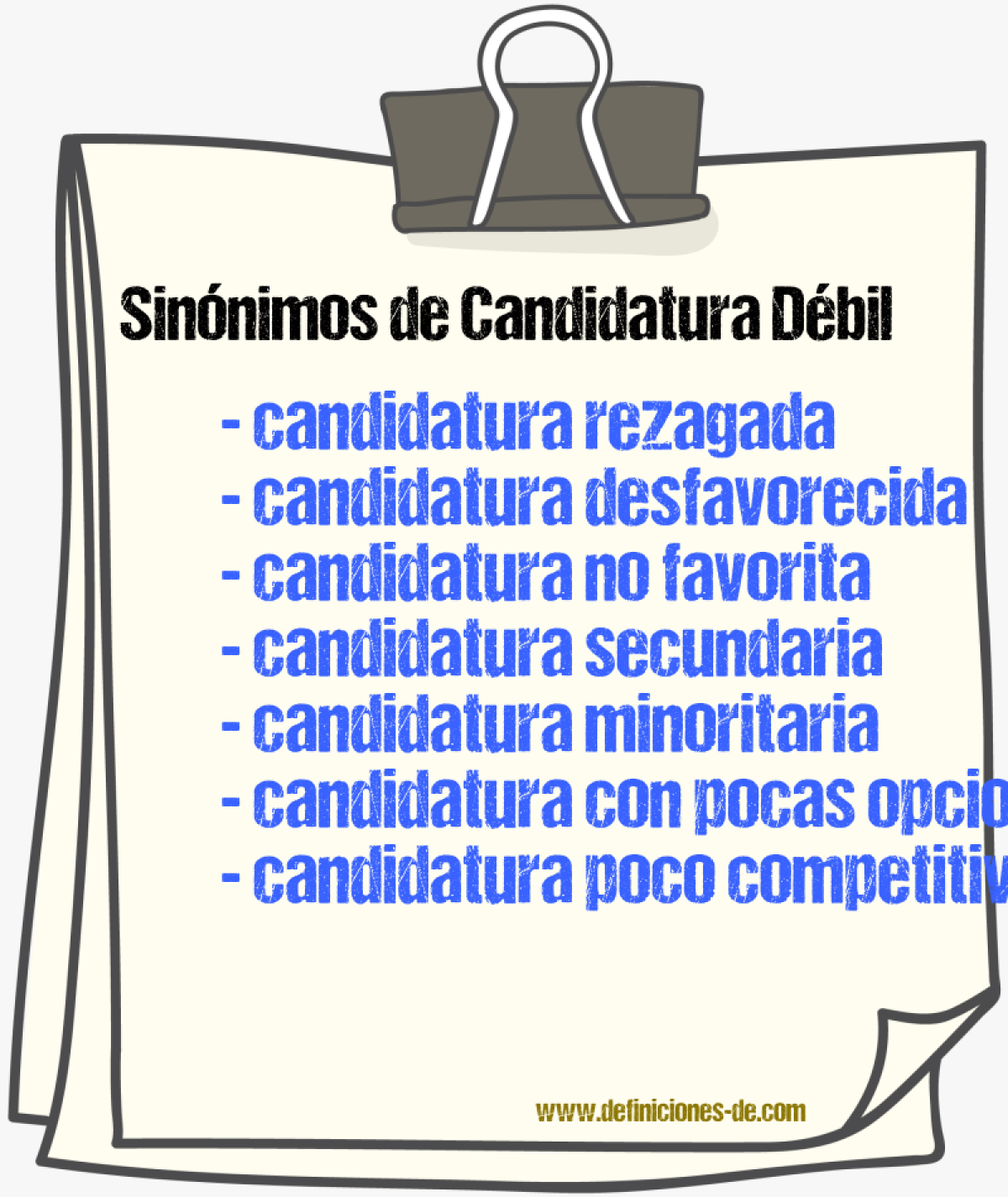 Sinónimos de candidatura débil