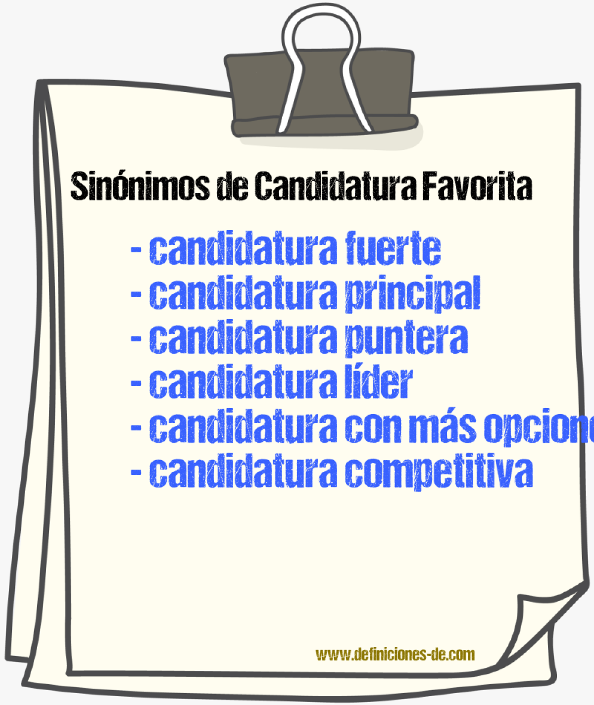 Sinónimos de candidatura favorita