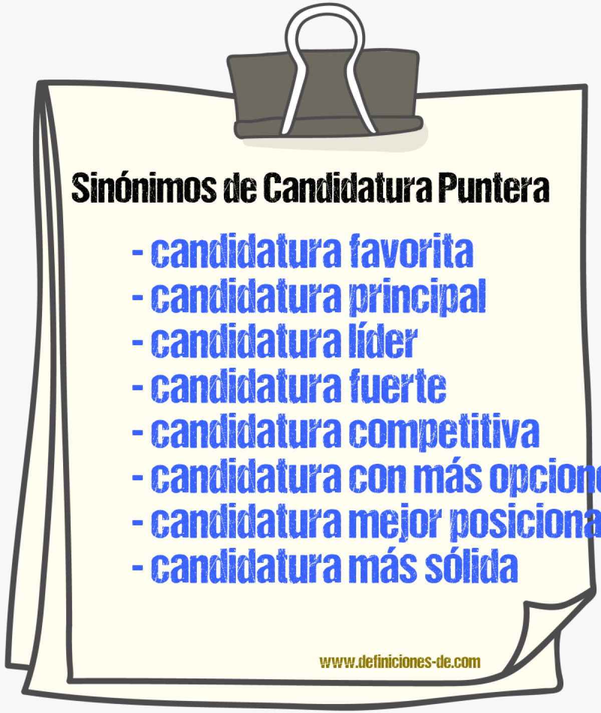 Sinónimos de candidatura puntera