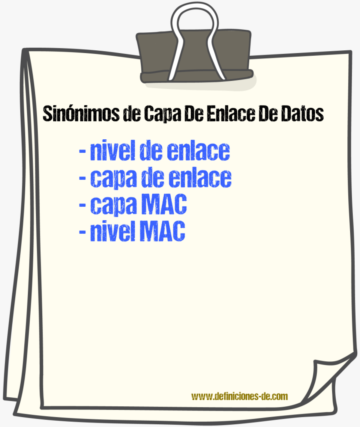 Sinónimos de capa de enlace de datos