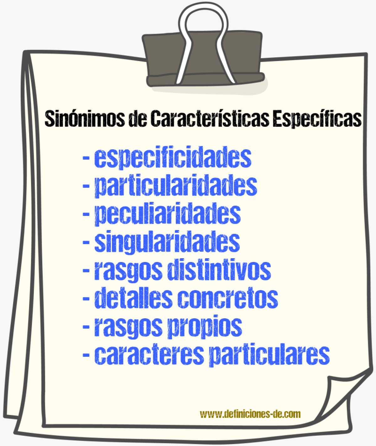Sinónimos de características específicas