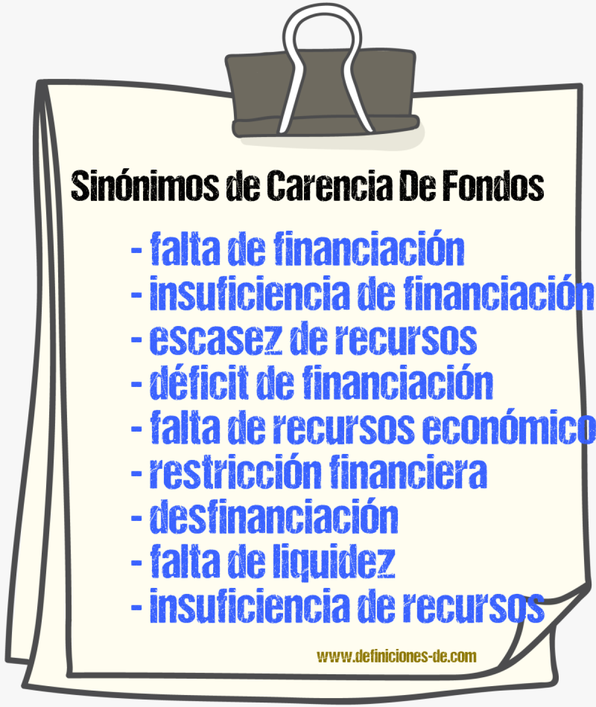 Sinónimos de carencia de fondos