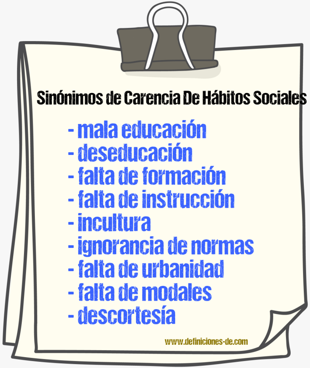 Sinónimos de carencia de hábitos sociales
