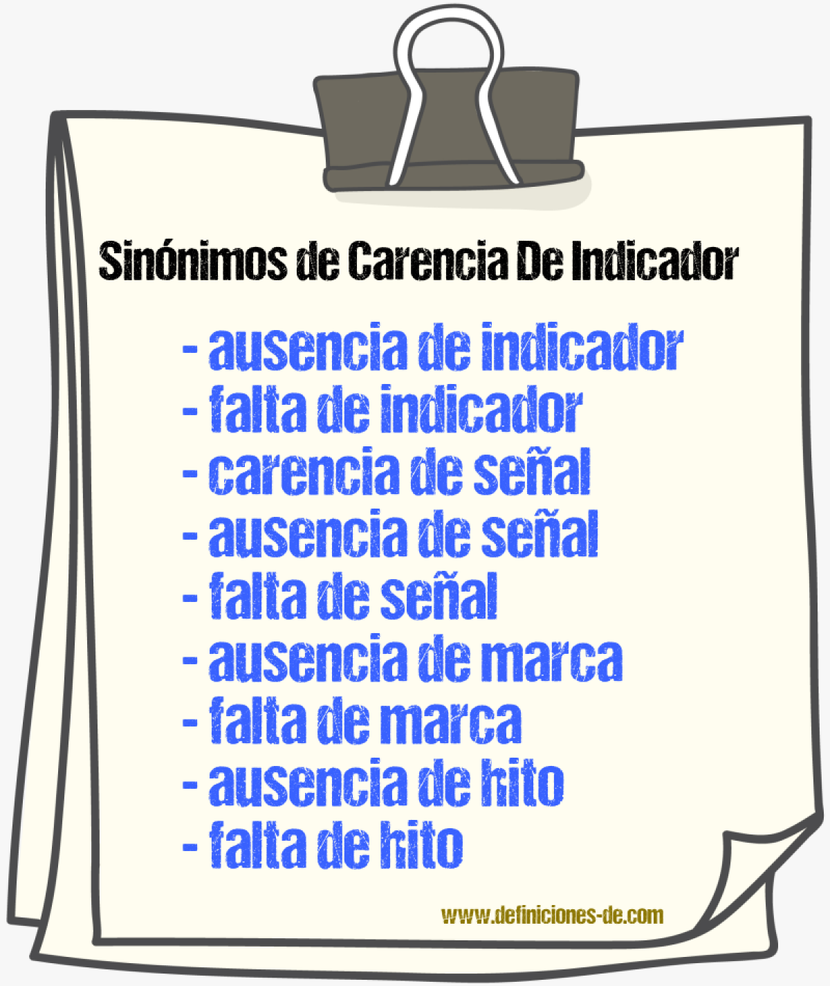 Sinónimos de carencia de indicador
