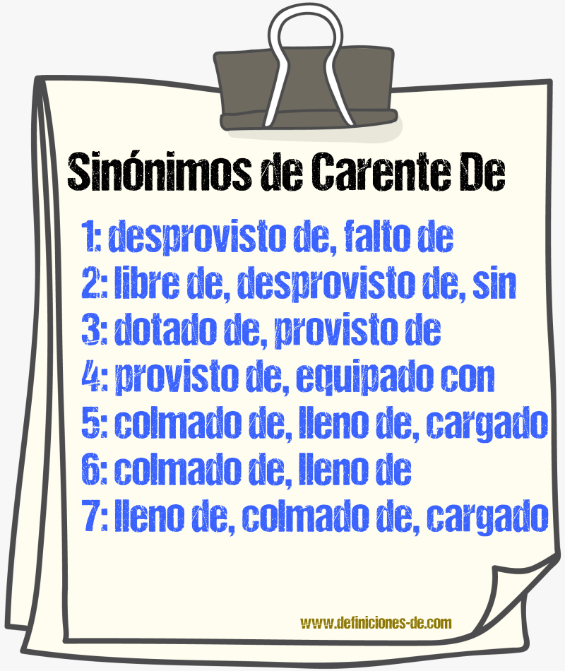 Sinónimos de carente de
