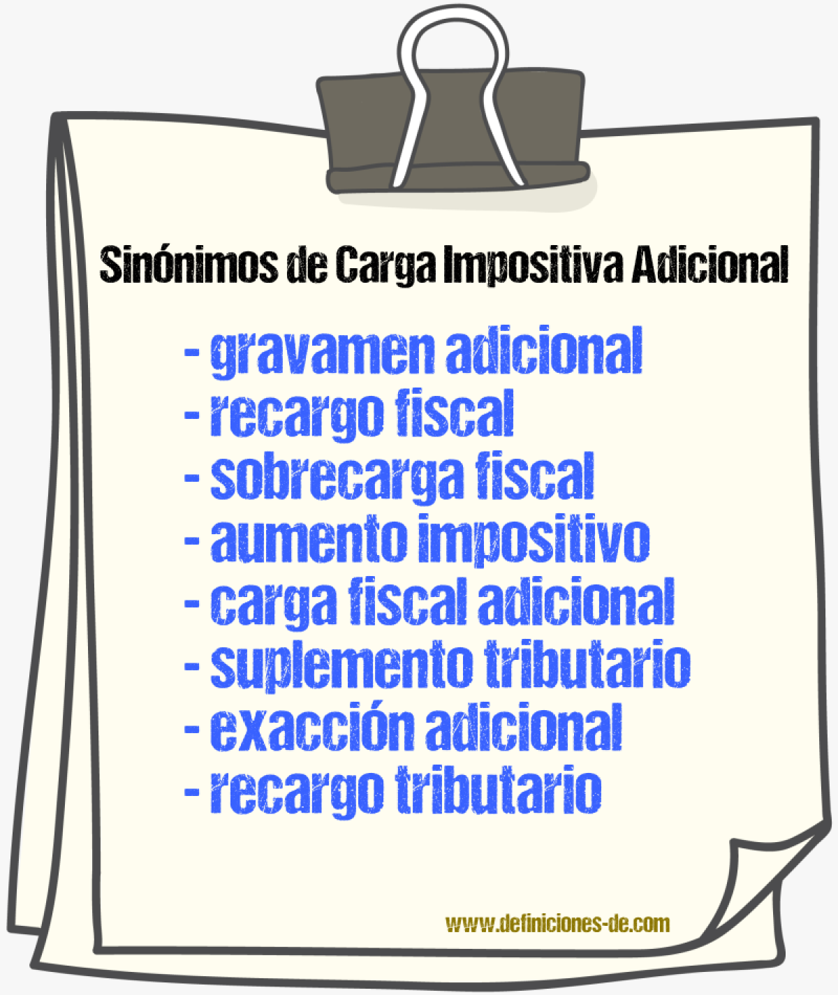 Sinónimos de carga impositiva adicional