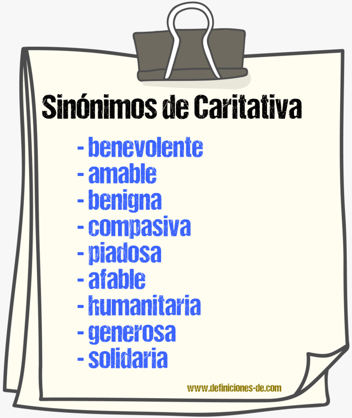 Sinónimos de caritativa