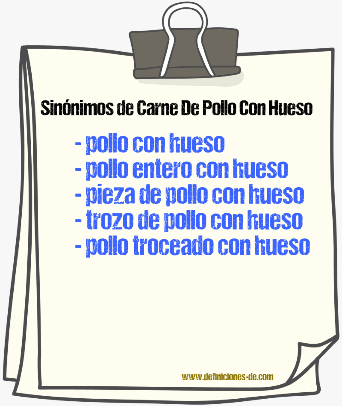 Sinónimos de carne de pollo con hueso