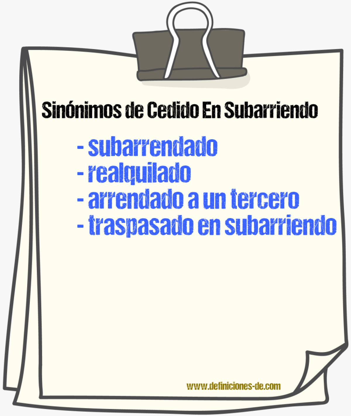 Sinónimos de cedido en subarriendo