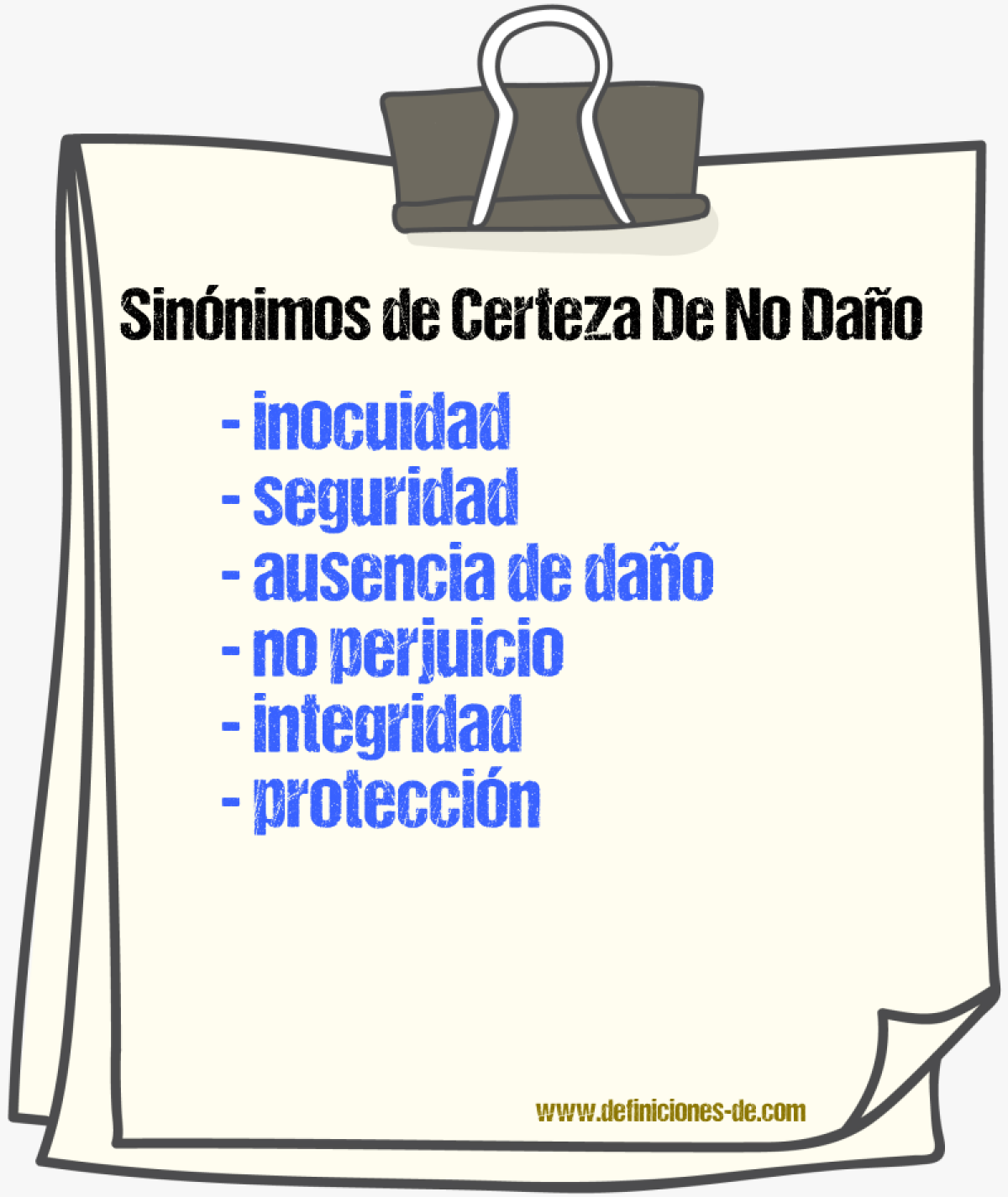 Sinónimos de certeza de no daño