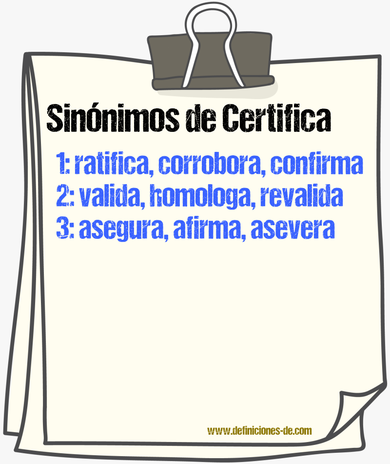 Sinónimos de certifica