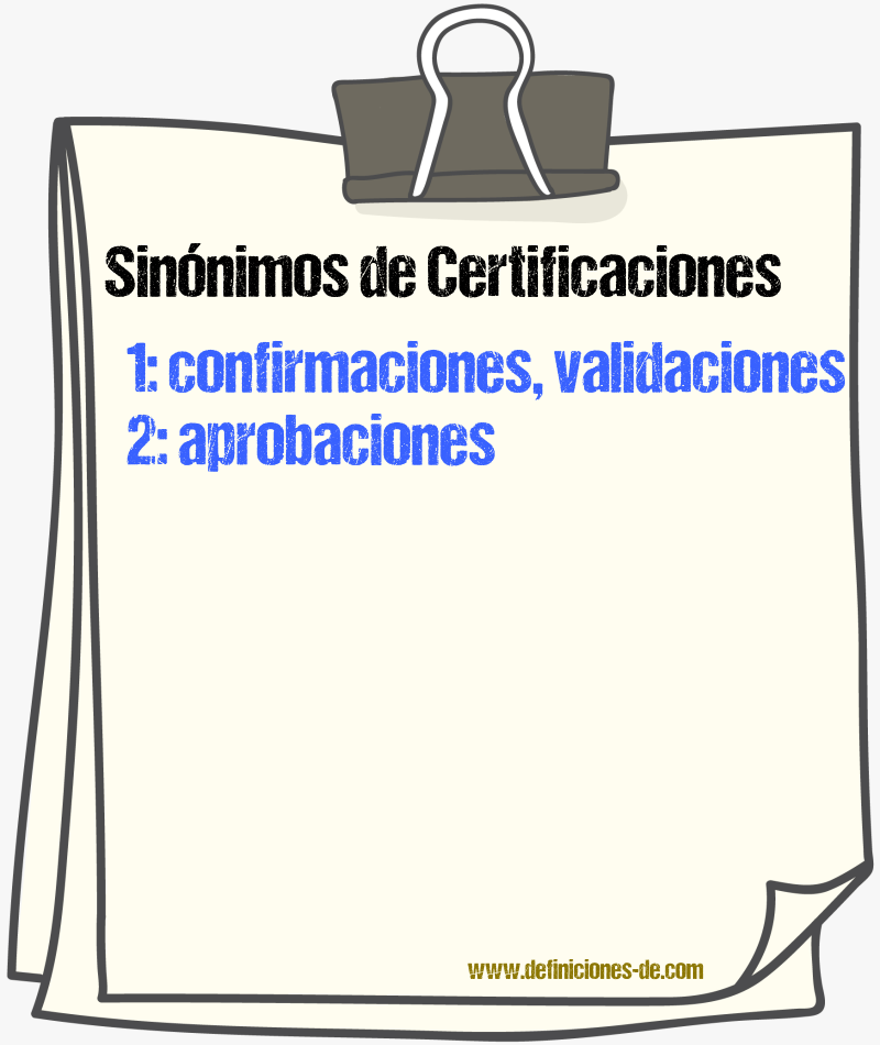 Sinónimos de certificaciones