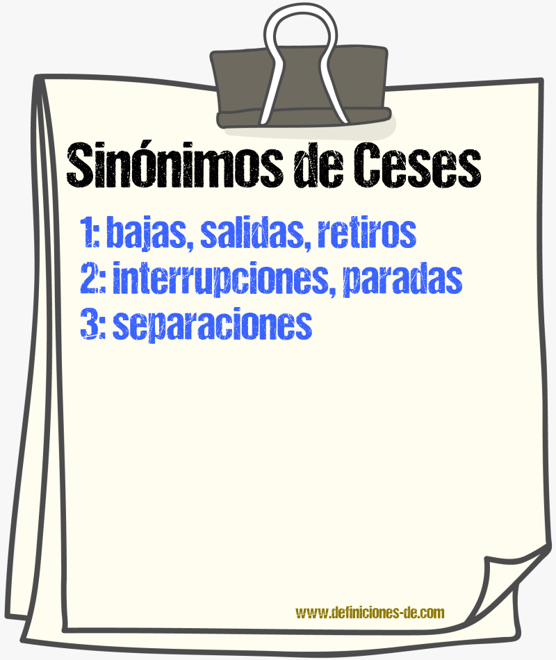 Sinónimos de ceses