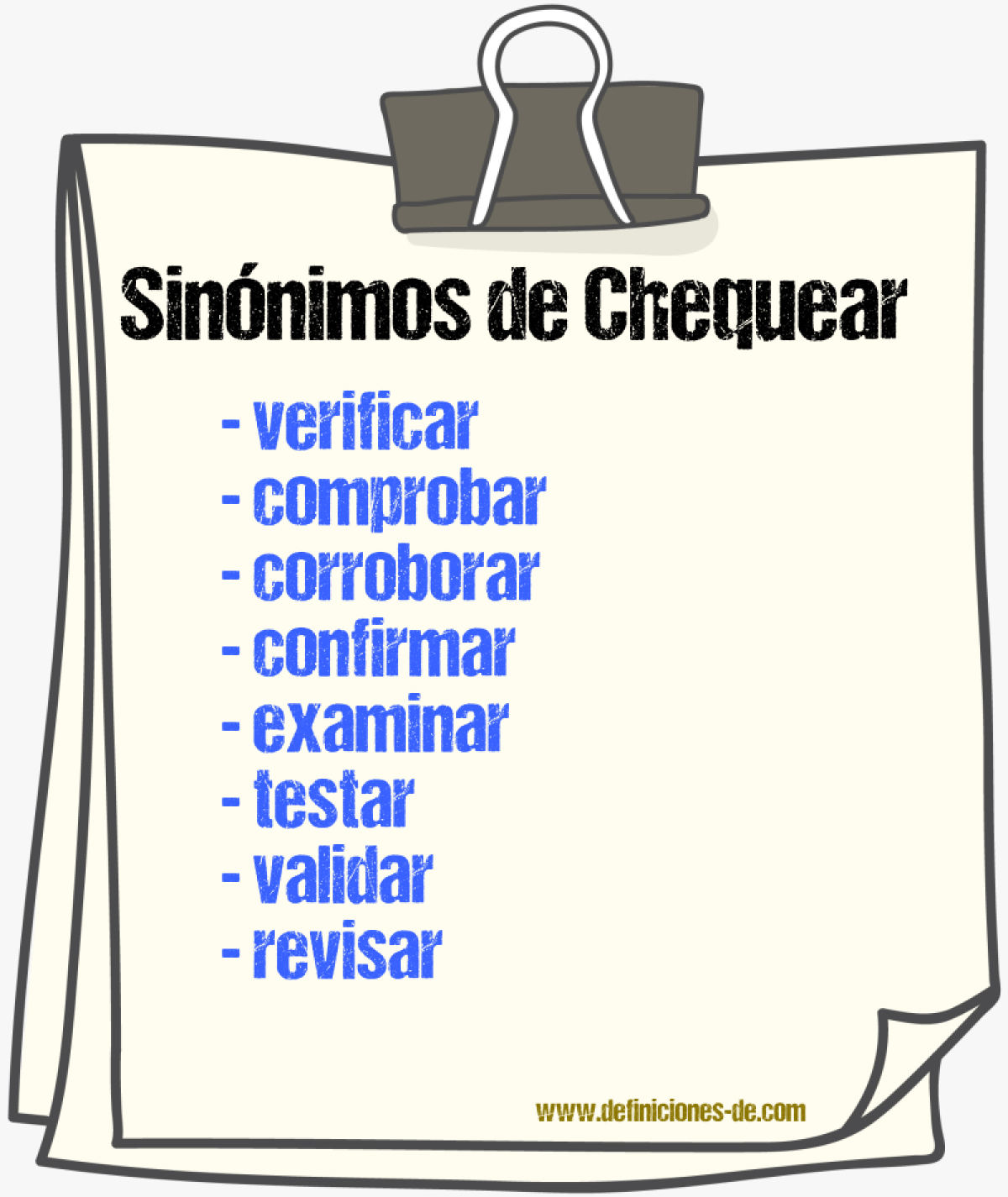 Sinónimos de chequear