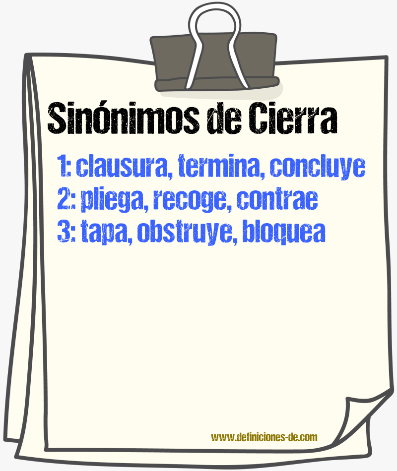 Sinónimos de cierra