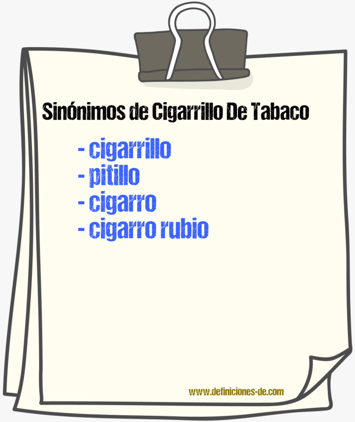 Sinónimos de cigarrillo de tabaco