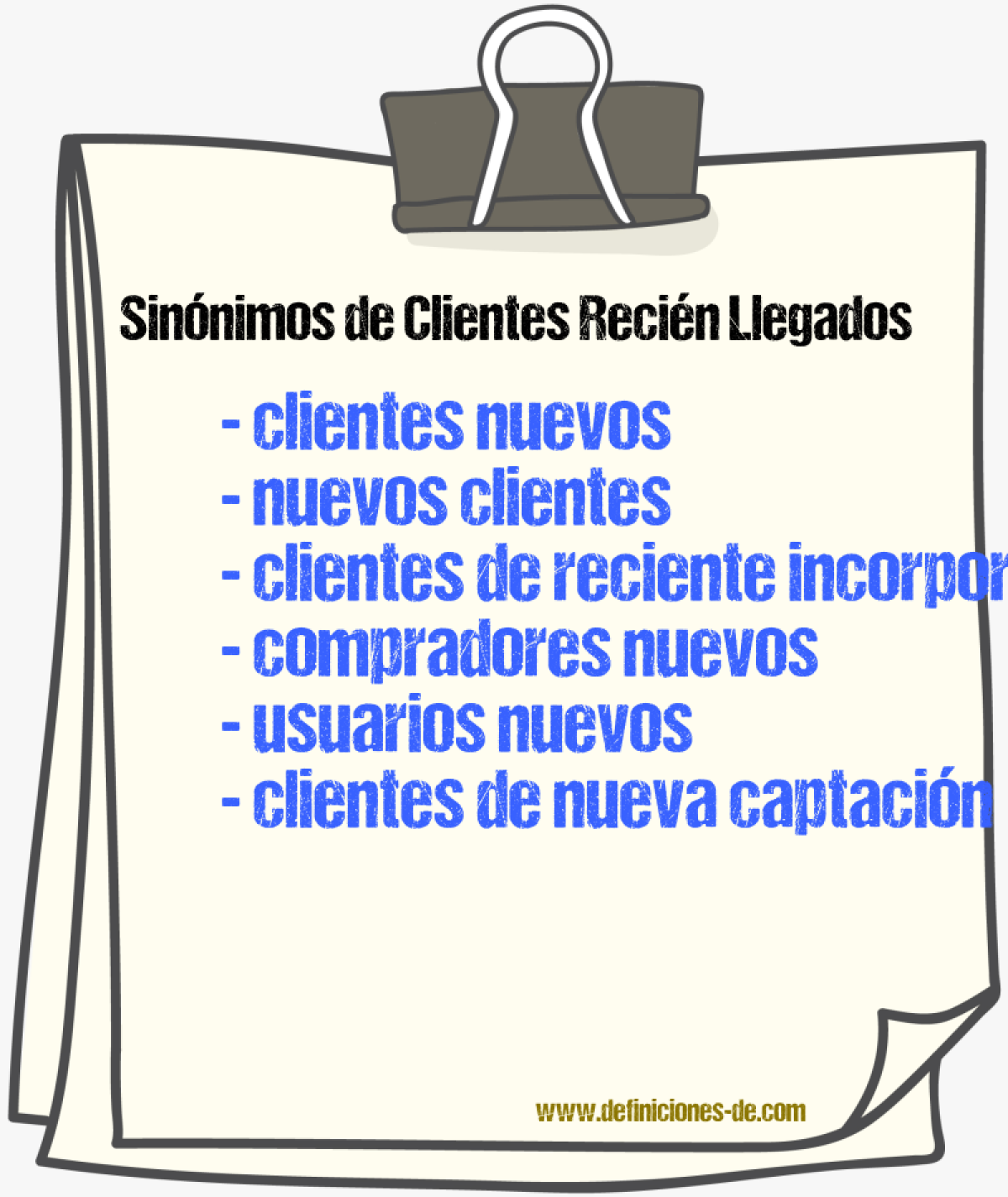 Sinónimos de clientes recién llegados