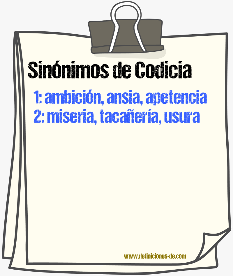 Sinnimos de codicia