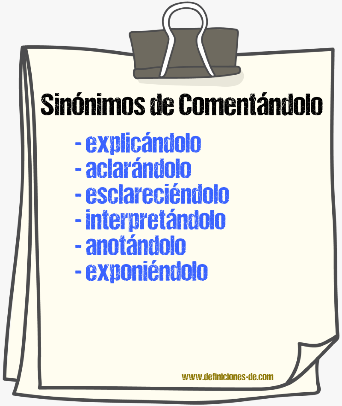 Sinónimos de comentándolo