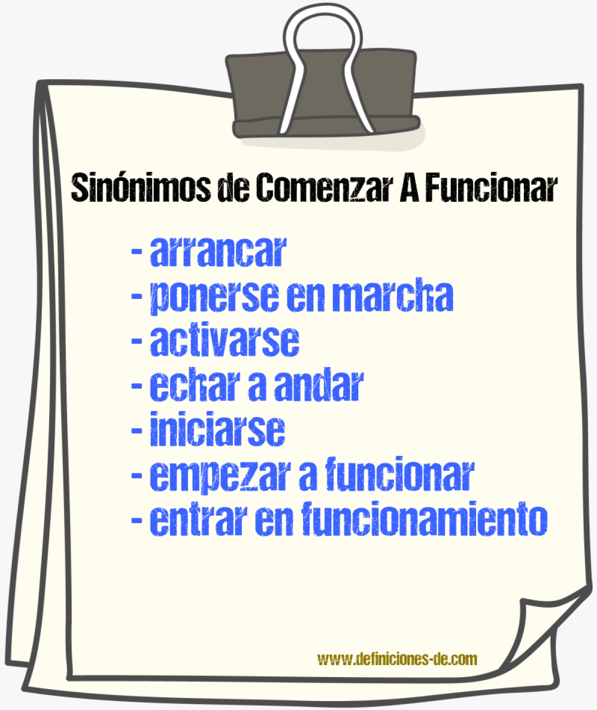 Sinónimos de comenzar a funcionar