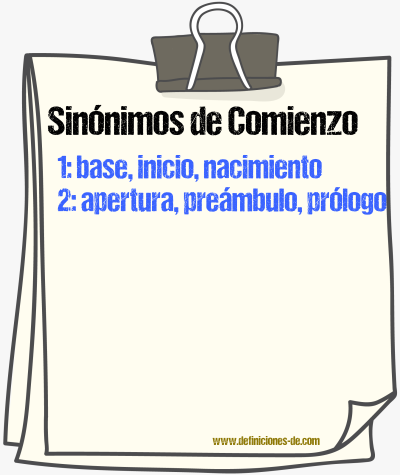 Sinnimos de comienzo