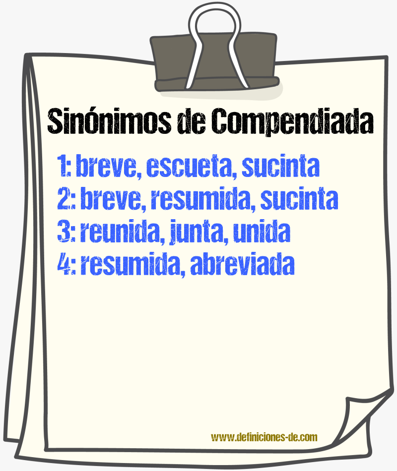Sinónimos de compendiada