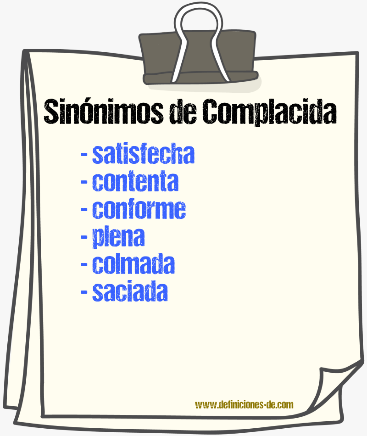 Sinónimos de complacida