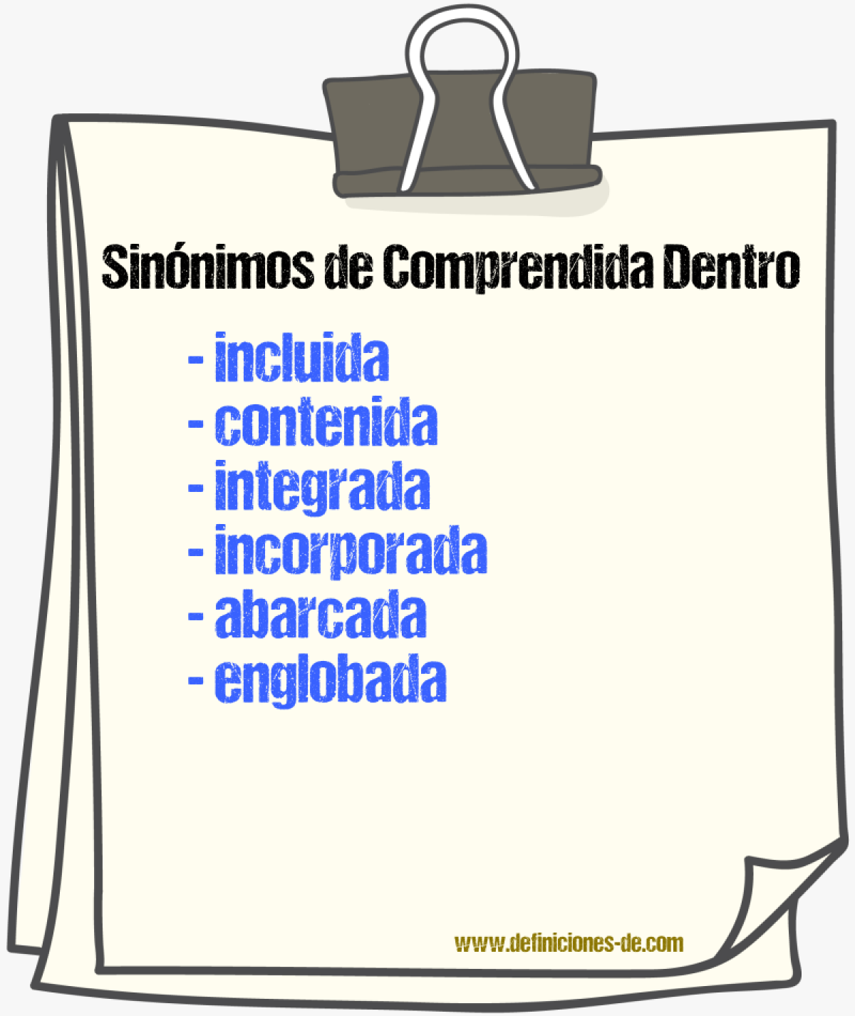 Sinónimos de comprendida dentro