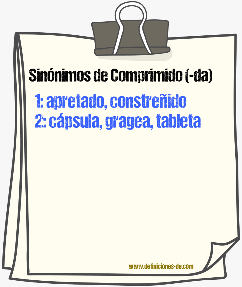 Sinnimos de comprimido