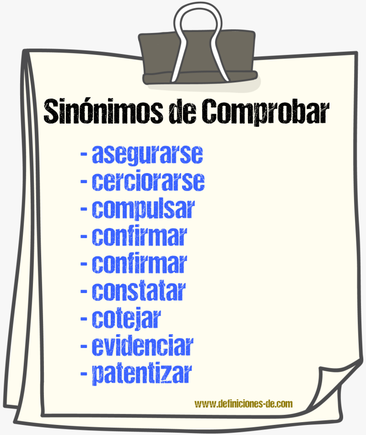 Sinnimos de comprobar