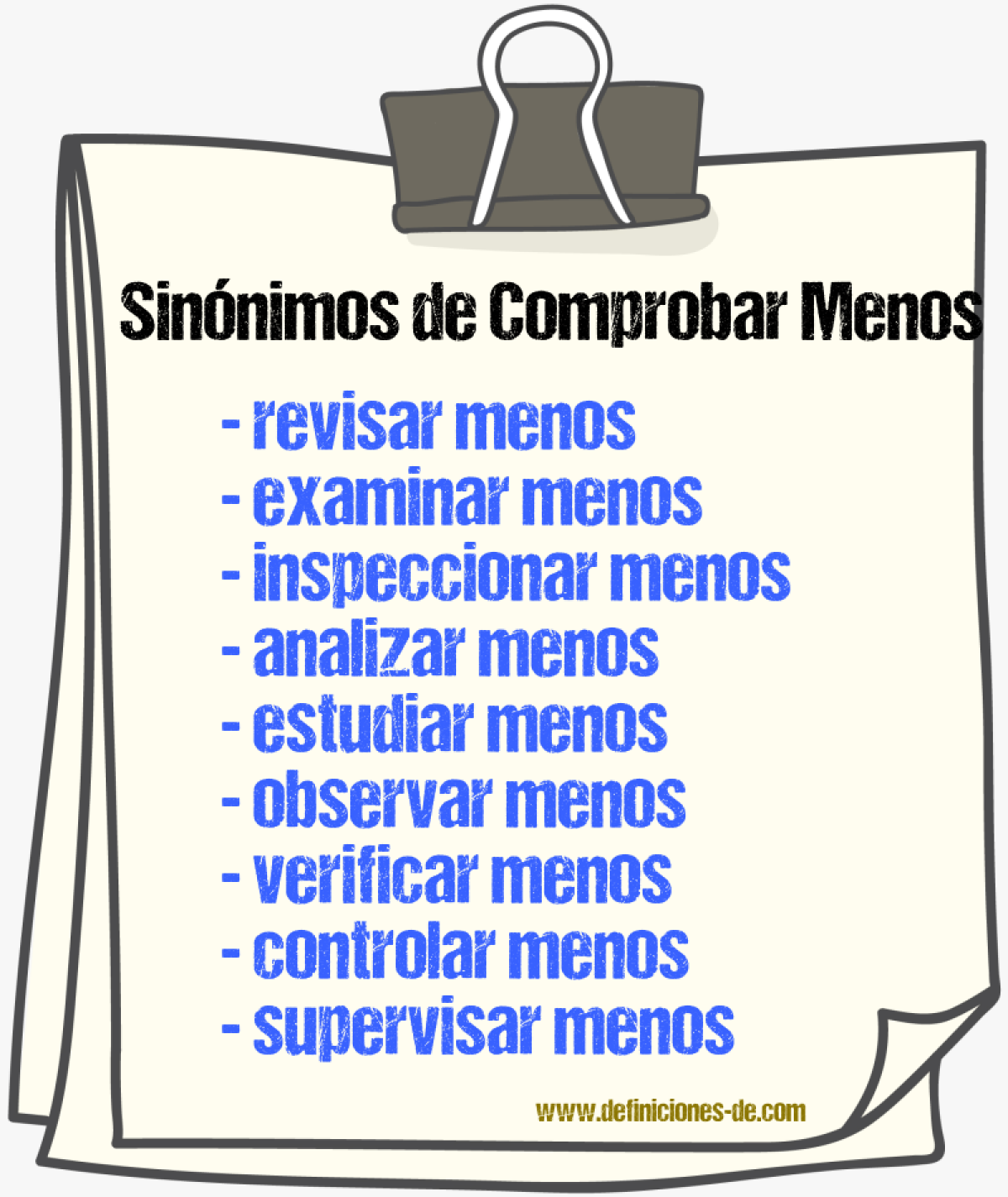 Sinónimos de comprobar menos