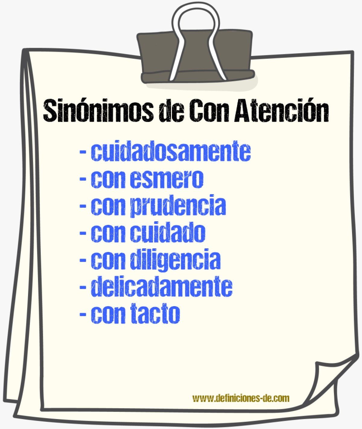 Sinónimos de con atención