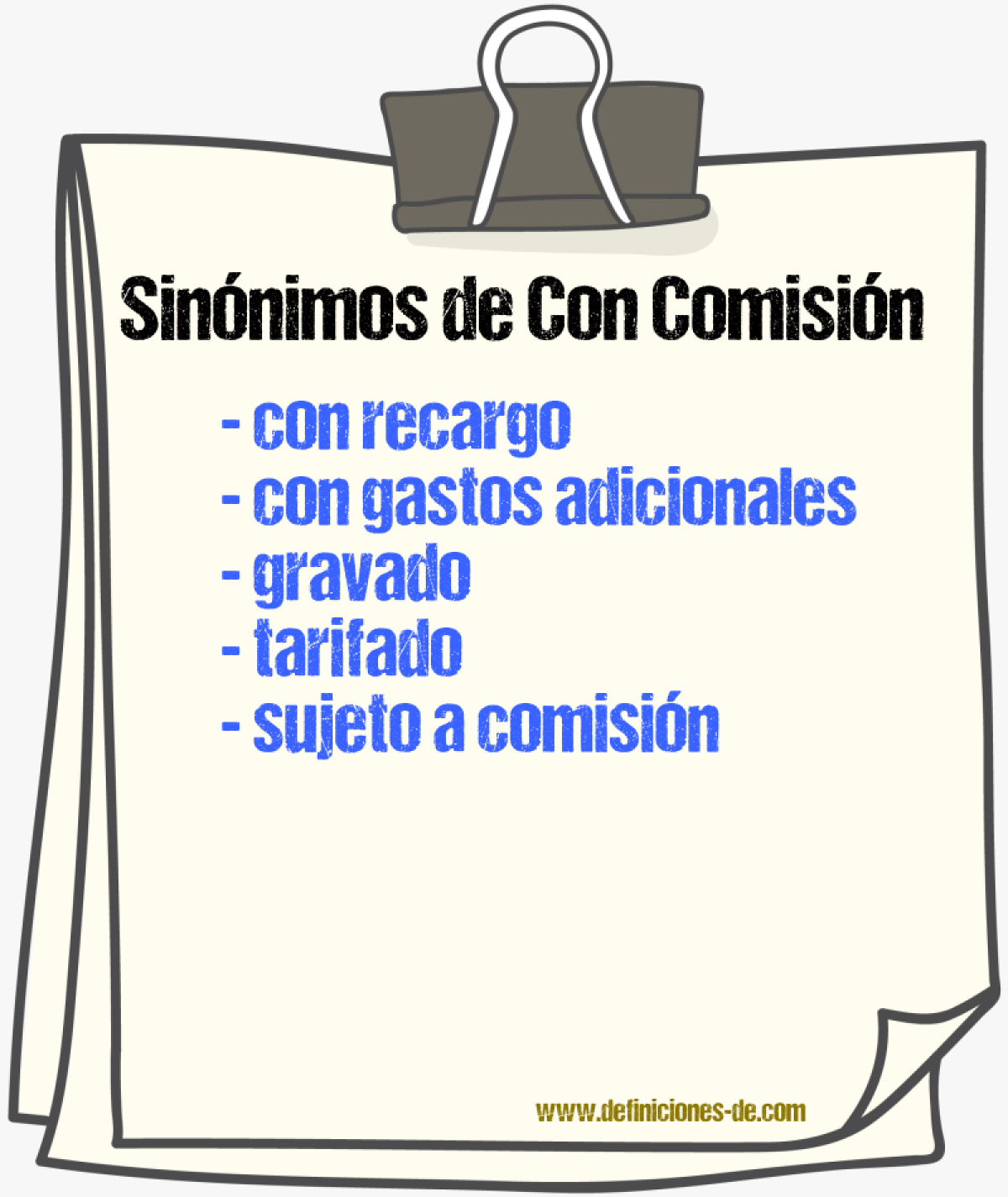 Sinónimos de con comisión